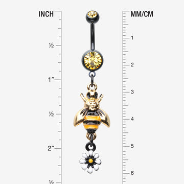 Detail View 1 of Blackline Bumble Bee Daisy Sparkle Belly Button Ring-Black/Yellow